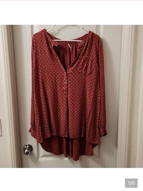 Free People Rust Red Printed Long Sleeve Button Tunic with pocket